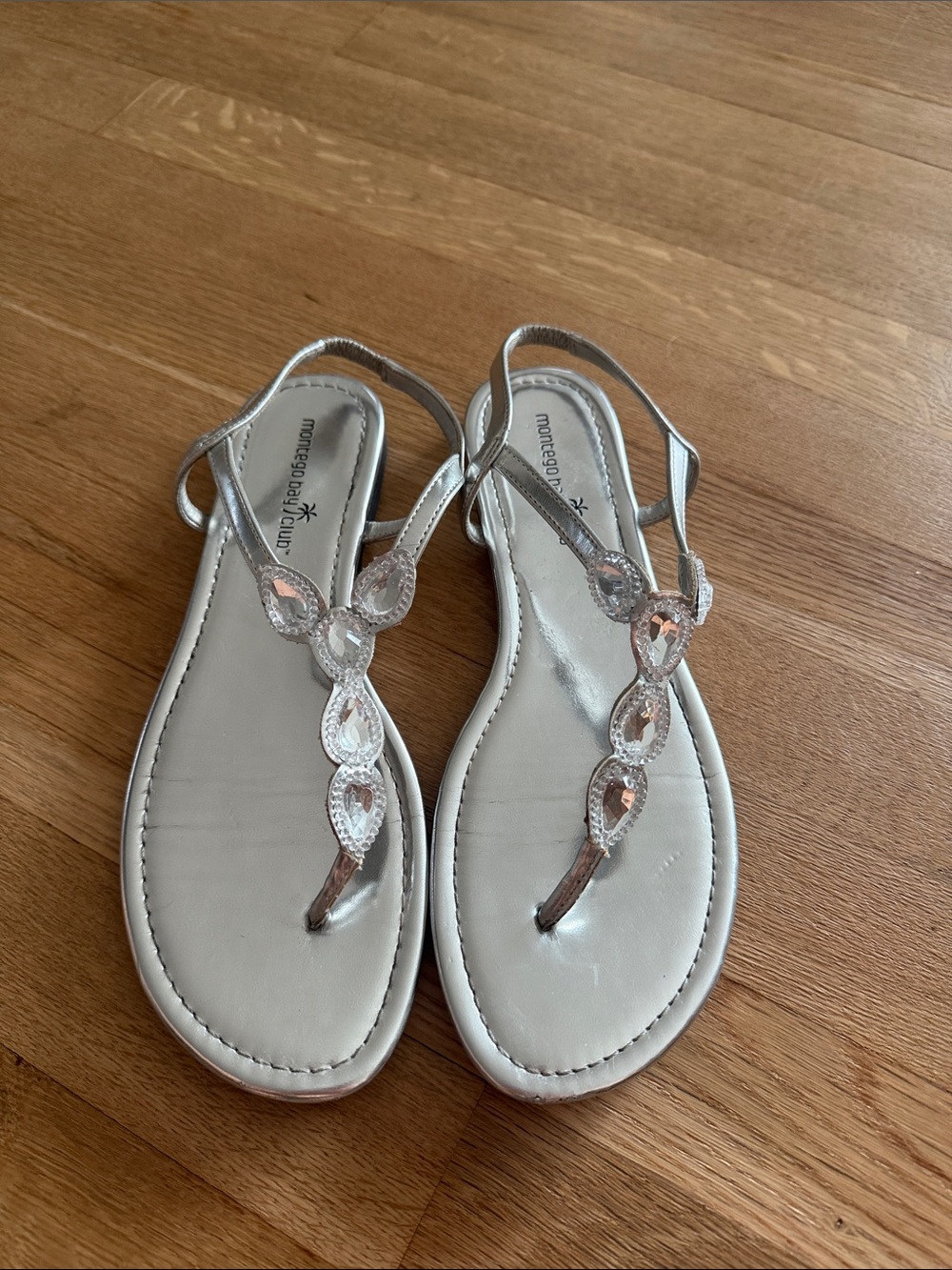 Montego Bay Club Silver T-Strap Gemstone Sandals for Women